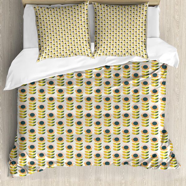 Abakuhaus Set Copripiumino Per Letto Singolo, Fiori E Foglie Simmetrici, Antiacaro, Adatto A Chi Soffre Di Allergie, Con Federa, 155 Cm X 220 Cm - 80 X 80 Cm, Coconut Multicolor-image