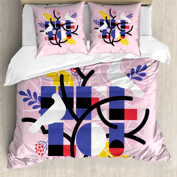 Abakuhaus Set Copripiumino Per Letti Singoli, Con Motivo Botanico E Uccellini, Antiacaro E Anallergico, Con Federa, 200 Cm X 200 Cm - 80 X 80 Cm, Rosa Baby Multicolore-image
