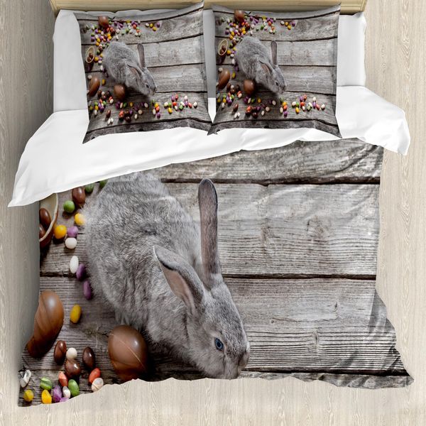 Abakuhaus Set Copripiumino Coniglietto Pasquale Per Letti Singoli, Foto Coniglietto, Antiacaro, Adatto A Chi Soffre Di Allergie, Con Federa, 155 Cm X 220 Cm - 80 X 80 Cm, Multicolore-image