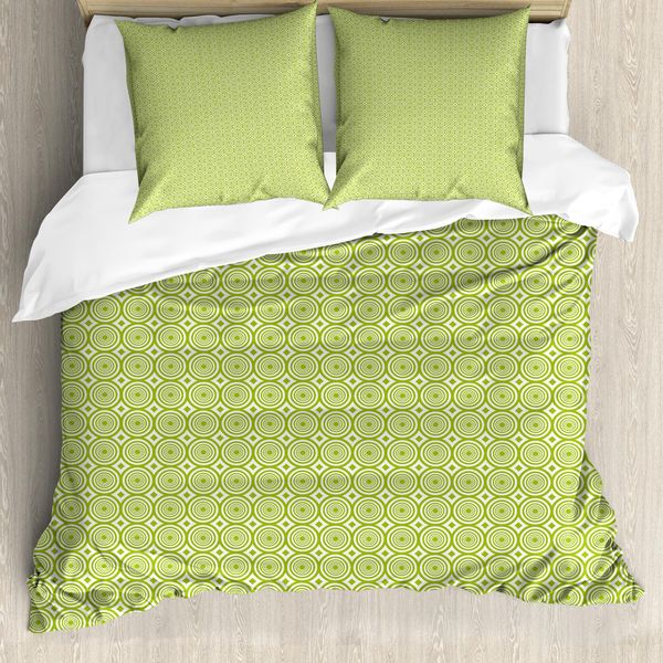 Abakuhaus Set Copripiumino Geometrico Per Letti Singoli, Motivo Vortex Whirlpool, Antiacaro, Adatto A Chi Soffre Di Allergie, Con Federa, 155 Cm X 220 Cm - 80 X 80 Cm, Verde Mela Bianco-image