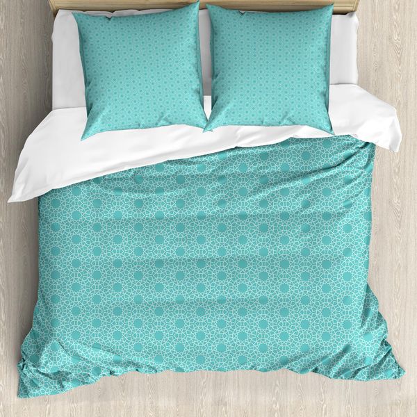 Abakuhaus Set Copripiumino Per Letto Singolo, Motivo Geometrico Orientale, Antiacaro, Adatto A Chi Soffre Di Allergie, Con Federa, 155 Cm X 220 Cm - 80 X 80 Cm, Verde Acqua Chiaro Bianco-image