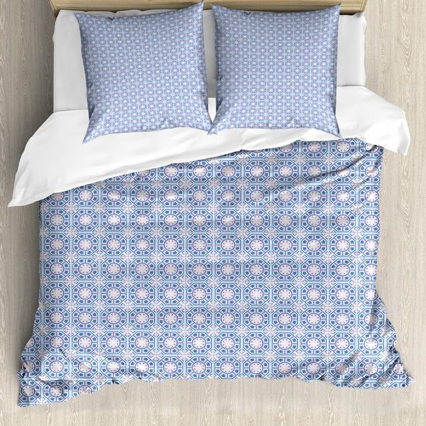 Abakuhaus Set Copripiumino Etnico Per Letti Singoli, Motivo Poligonale Pastello, Antiacaro E Anallergico Con Federa, 155 Cm X 220 Cm - 80 X 80 Cm, Multicolore-image