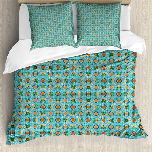 Abakuhaus Set Copripiumino Marocchino Per Letti Singoli, Motivo Floreale Stellato, Antiacaro, Adatto A Chi Soffre Di Allergie, Con Federa, 200 Cm X 200 Cm - 80 X 80 Cm, Multicolore-image