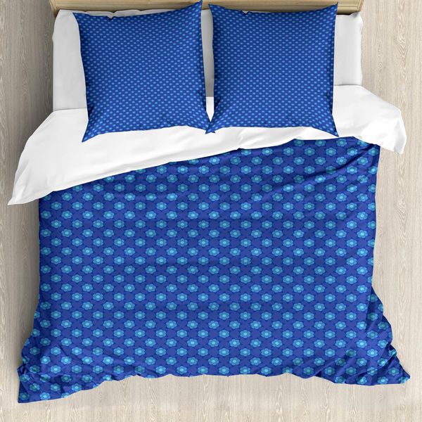 Abakuhaus Set Copripiumino Astratto Per Letti Singoli, Motivo Floreale A Stelle, Antiacaro, Adatto A Chi Soffre Di Allergie, Con Federa, 200 Cm X 200 Cm - 80 X 80 Cm, Blu Cielo E Blu Violetto-image