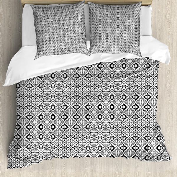 Set Copripiumino Classico Abakuhaus Per Letti Singoli, Elaborato Motivo Vintage, Antiacaro E Anallergico, Con Federa, 155 Cm X 220 Cm - 80 X 80 Cm, Grigio Antracite E Bianco-image