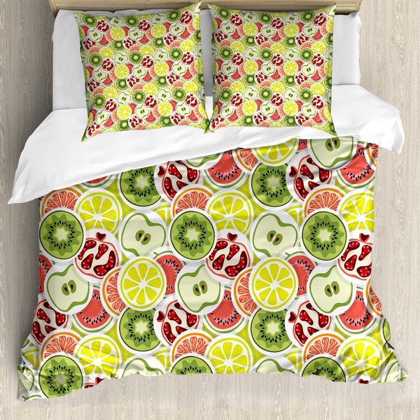 Set Copripiumino Abakuhaus Per Letti Singoli, Motivi Moderni Con Alimenti Biologici, Antiacaro, Adatto A Chi Soffre Di Allergie, Con Federa, 155 Cm X 220 Cm - 80 X 80 Cm, Multicolore-image