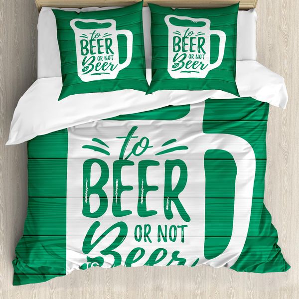 Abakuhaus Set Copripiumino Per Letto Singolo Irish Pub, Divertenti Frasi Sul Bere Birra, Antiacaro E Anallergico Con Federa, 200 Cm X 200 Cm - 80 X 80 Cm, Verde Giada E Bianco-image