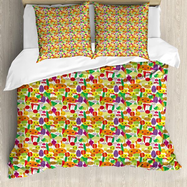 Abakuhaus Set Copripiumino Per Letti Singoli, Smile Kawaii Foods, Antiacaro, Adatto A Chi Soffre Di Allergie, Con Federa, 200 Cm X 200 Cm - 80 X 80 Cm, Multicolore-image