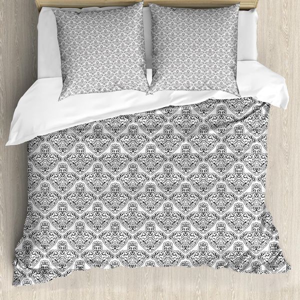 Abakuhaus Set Copripiumino Vittoriano Per Letti Singoli, Motivo Grottesco, Antiacaro, Adatto A Chi Soffre Di Allergie, Con Federa, 200 Cm X 200 Cm - 80 X 80 Cm, Grigio Antracite Bianco-image