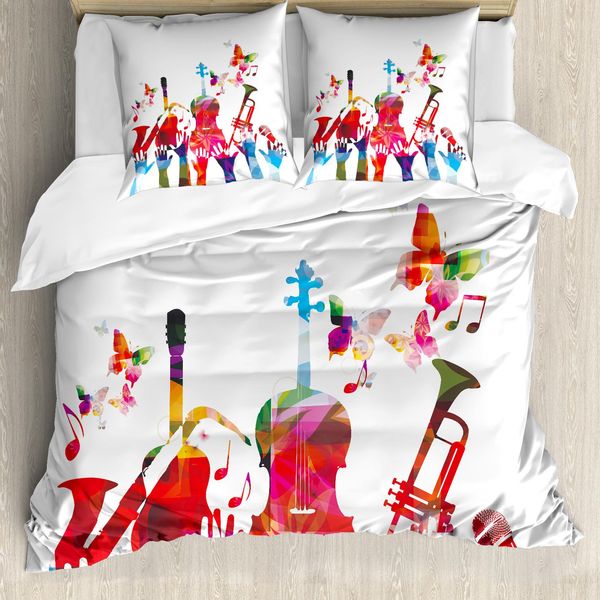 Set Copripiumino Abakuhaus Per Letti Singoli, Vivid Polygonal Instruments, Antiacaro E Anallergico, Con Federa, 155 Cm X 220 Cm - 80 X 80 Cm, Multicolore-image
