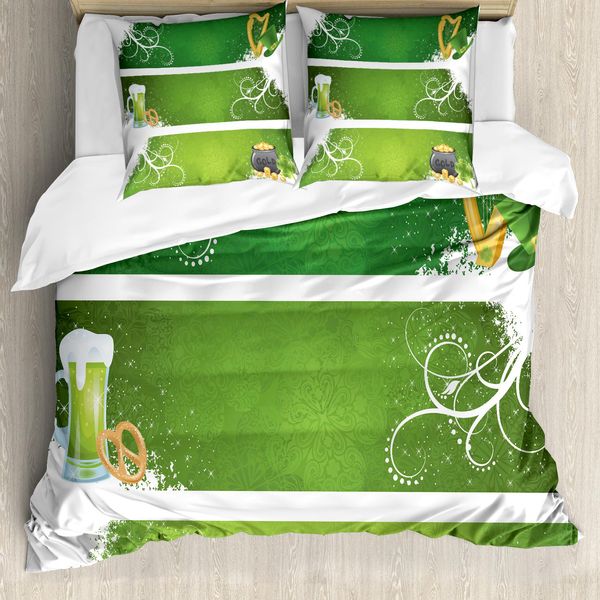 Abakuhaus Set Copripiumino Per Letto Singolo Irish Pub, Con Motivo Birra E Pentola D'oro, Antiacaro E Anallergico, Con Federa, 200 Cm X 200 Cm - 80 X 80 Cm, Multicolore-image