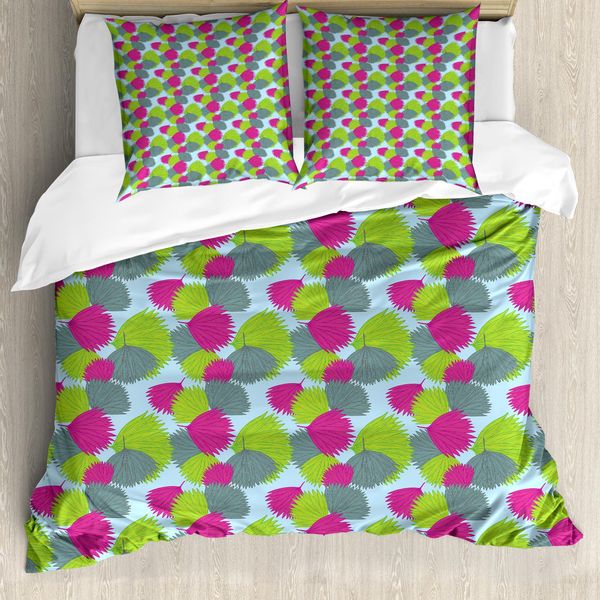 Abakuhaus Set Copripiumino Esotico Per Letti Singoli, Foglie Botaniche Tropicali, Antiacaro, Adatto A Chi Soffre Di Allergie, Con Federa, 155 Cm X 220 Cm - 80 X 80 Cm, Multicolore-image