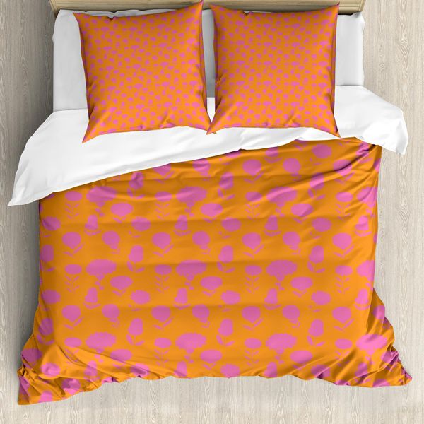 Set Copripiumino Abakuhaus Per Letti Singoli, Blooming Tangerine Tones, Antiacaro, Adatto A Chi Soffre Di Allergie, Con Federa, 155 Cm X 220 Cm - 80 X 80 Cm, Pale Fuchsia E Apricot-image