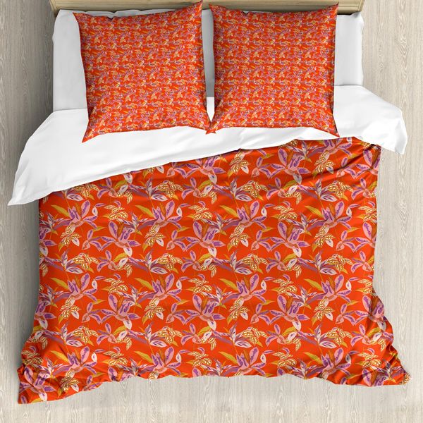 Abakuhaus Set Copripiumino Per Letti Singoli, Motivo Floreale GlüCklich Warm, Antiacaro, Adatto A Chi Soffre Di Allergie, Con Federa, 200 Cm X 200 Cm - 80 X 80 Cm, Multicolore Vermiglio-image