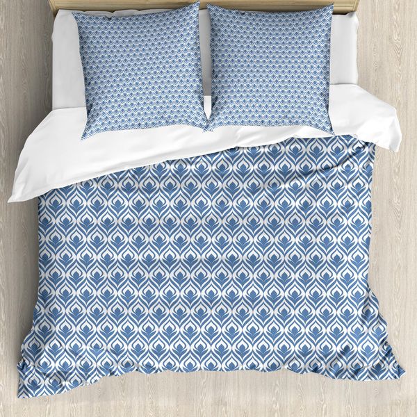 Abakuhaus Set Copripiumino Etnico Per Letti Singoli, Motivo Floreale Orientale Tulip, Antiacaro, Adatto A Chi Soffre Di Allergie, Con Federa, 155 Cm X 220 Cm - 80 X 80 Cm, Viola, Blu E Bianco-image
