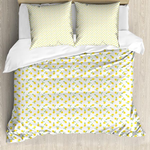 Abakuhaus Set Copripiumino Per Letto Singolo, Estate, Agrumi, Antiacaro, Adatto A Chi Soffre Di Allergie, Con Federa, 155 Cm X 220 Cm - 80 X 80 Cm, Verde Senape-image