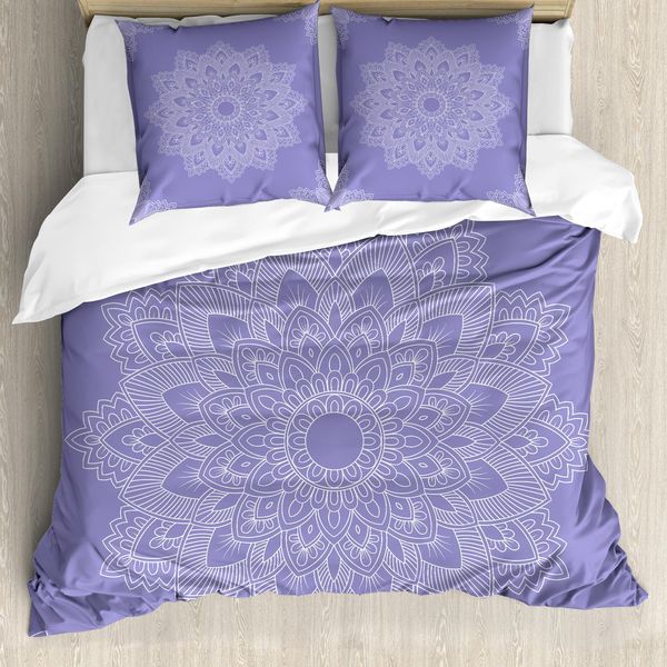 Abakuhaus Set Copripiumino Orientale Per Letti Singoli, Mandala Floreale, Antiacaro, Adatto A Chi Soffre Di Allergie, Con Federa, 155 Cm X 220 Cm - 80 X 80 Cm, Blu Lavanda E Bianco-image