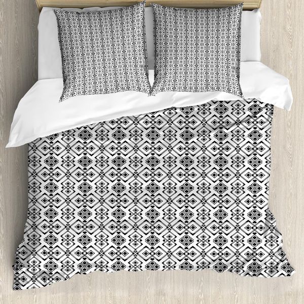 Abakuhaus Set Copripiumino Geometrico Per Letti Singoli, Moderno Monocromatico, Antiacaro, Adatto A Chi Soffre Di Allergie, Con Federa, 155 Cm X 220 Cm - 80 X 80 Cm, Grigio Antracite E Bianco-image