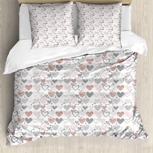 Abakuhaus Set Copripiumino Per Letto Singolo, Cuori E Chiavi, Antiacaro, Adatto A Chi Soffre Di Allergie, Con Federa, 155 Cm X 220 Cm - 80 X 80 Cm, Multicolore-image