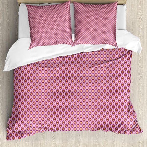 Abakuhaus Set Copripiumino Astratto Per Letti Singoli, Motivo Orientale Colorato, Antiacaro, Adatto A Chi Soffre Di Allergie, Con Federa, 155 Cm X 220 Cm - 80 X 80 Cm, Rosa Multicolore-image