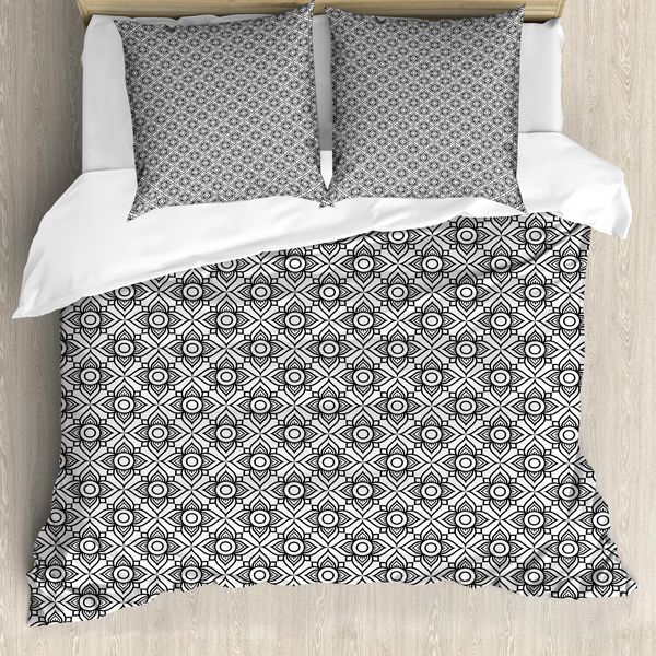 Abakuhaus Set Copripiumino Per Letti Singoli, Fiori Monocromatici, Antiacaro, Adatto A Chi Soffre Di Allergie, Con Federa, 155 Cm X 220 Cm - 80 X 80 Cm, Grigio Antracite E Bianco-image