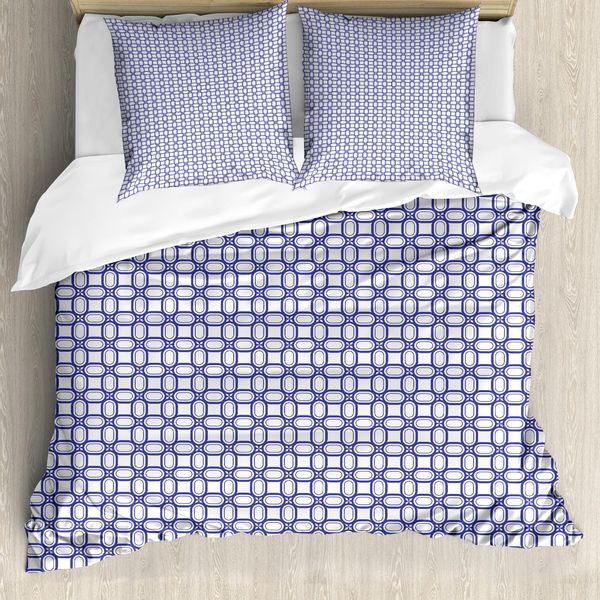 Abakuhaus Set Copripiumino Astratto Per Letti Singoli, Motivi Geometrici, Antiacaro, Adatto A Chi Soffre Di Allergie, Con Federa, 155 Cm X 220 Cm - 80 X 80 Cm, Indaco E Bianco-image