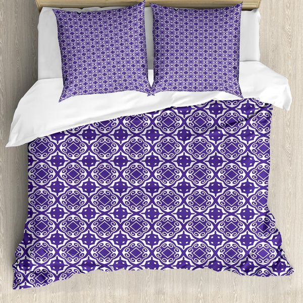 Abakuhaus Set Copripiumino Per Letto Singolo, Motivo Geometrico, Antiacaro, Adatto A Chi Soffre Di Allergie, Con Federa, 200 Cm X 200 Cm - 80 X 80 Cm, Blu Viola Bianco-image