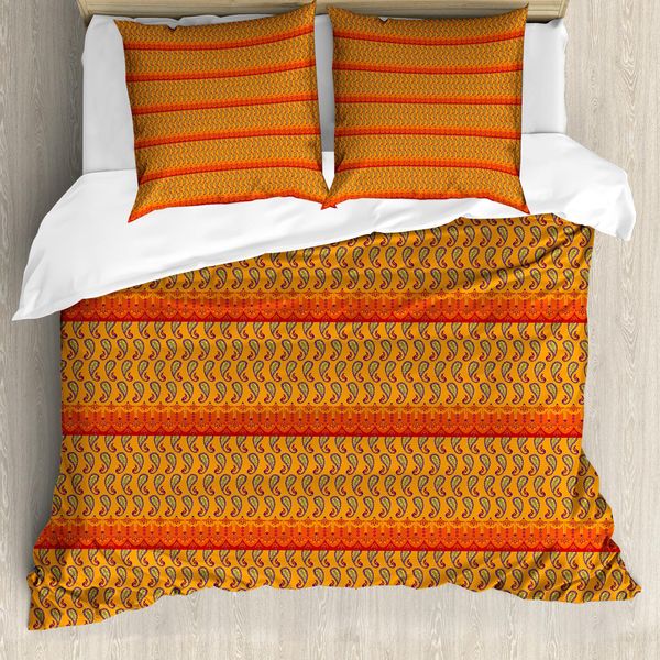 Abakuhaus Set Copripiumino Paisley Per Letti Singoli, Oriental Floral East Damast, Antiacaro, Adatto A Chi Soffre Di Allergie, Con Federa, 200 Cm X 200 Cm - 80 X 80 Cm, Arancione Multicolore-image
