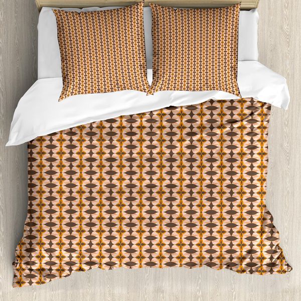 Abakuhaus Set Copripiumino Astratto Per Letti Singoli, Motivo Botanico Nostalgico, Antiacaro, Adatto A Chi Soffre Di Allergie, Con Federa, 155 Cm X 220 Cm - 80 X 80 Cm, Umber Dark Orange-image