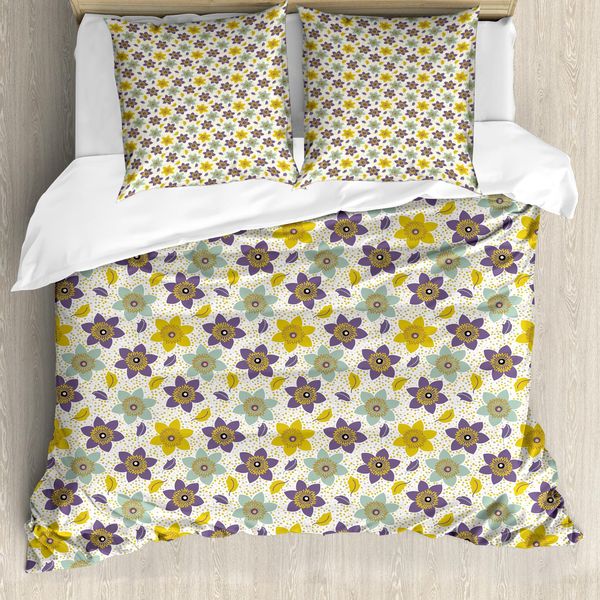 Set Copripiumino Abakuhaus Per Letti Singoli, Pois Creativi E Fiori, Antiacaro, Adatto A Chi Soffre Di Allergie, Con Federa, 200 Cm X 200 Cm - 80 X 80 Cm, Multicolore-image