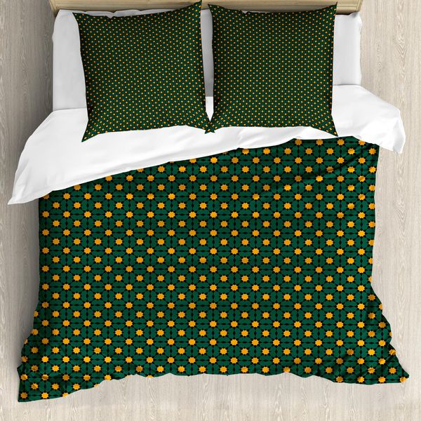 Abakuhaus Set Copripiumino Orientale Per Letti Singoli, Motivo Floreale Folcloristico, Antiacaro, Adatto A Chi Soffre Di Allergie, Con Federa, 200 Cm X 200 Cm - 80 X 80 Cm, Verde Cacciatore Marigold-image