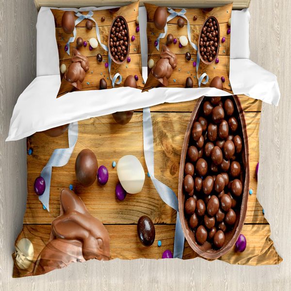 Abakuhaus Set Copripiumino Coniglietto Pasquale Per Letti Singoli, Uova Di Cioccolato, Antiacaro, Adatto A Chi Soffre Di Allergie, Con Federa, 200 Cm X 200 Cm - 80 X 80 Cm, Multicolore-image