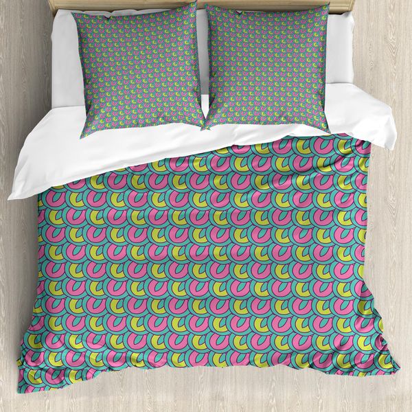 Abakuhaus Set Copripiumino Astratto Per Letti Singoli, Motivo Retrò Sovrapposto, Antiacaro, Adatto A Chi Soffre Di Allergie, Con Federa, 155 Cm X 220 Cm - 80 X 80 Cm, Verde Mela Scuro Seafoam-image
