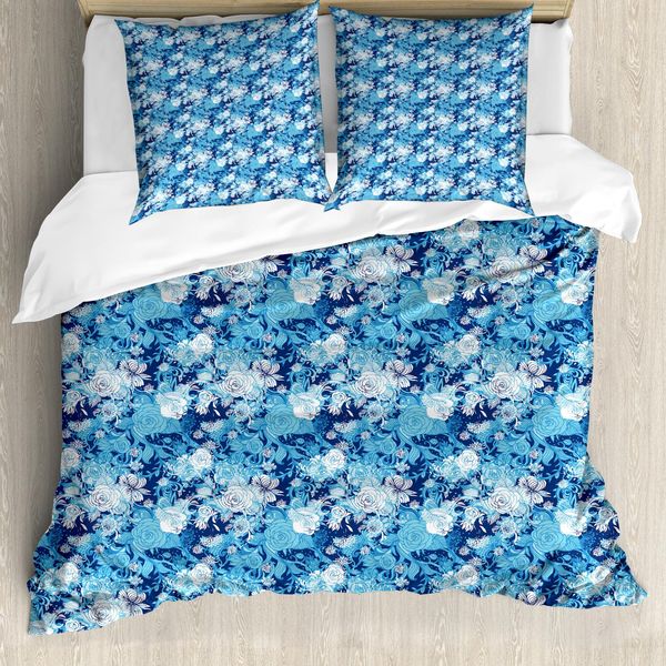 Abakuhaus Set Copripiumino Per Letto Singolo, Rose Blu, Antiacaro, Adatto A Chi Soffre Di Allergie, Con Federa, 155 Cm X 220 Cm - 80 X 80 Cm, Blu Cielo-image