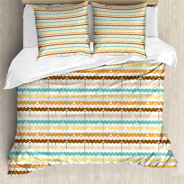 Abakuhaus Set Copripiumino Astratto Per Letti Singoli, Decorato Con Motivi Geometrici Arrotondati, Antiacaro, Adatto A Chi Soffre Di Allergie, Con Federa, 200 Cm X 200 Cm - 80 X 80 Cm, Multicolore-image