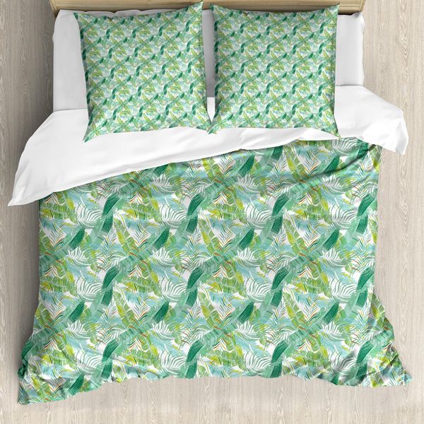 Abakuhaus Set Copripiumino Esotico Per Letti Singoli, Foglie Tropicali Creative, Antiacaro, Adatto A Chi Soffre Di Allergie, Con Federa, 200 Cm X 200 Cm - 80 X 80 Cm, Multicolore-image