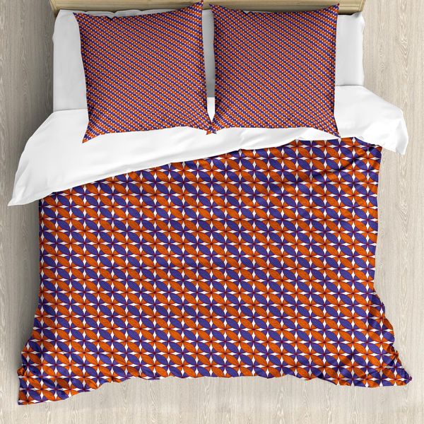 Abakuhaus Set Copripiumino Arancione E Blu Per Letti Singoli, Motivo Floreale Bicolore, Antiacaro E Anallergico, Con Federa, 200 Cm X 200 Cm - 80 X 80 Cm, Viola, Blu E Arancione Bruciato-image