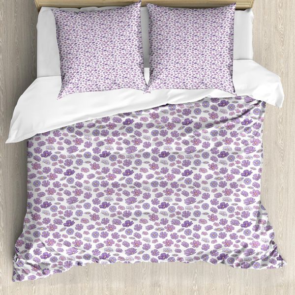 Abakuhaus Set Copripiumino Per Letto Singolo, Petali Cartoon, Antiacaro, Adatto A Chi Soffre Di Allergie, Con Federa, 200 Cm X 200 Cm - 80 X 80 Cm, Lavanda Blu Lavanda-image