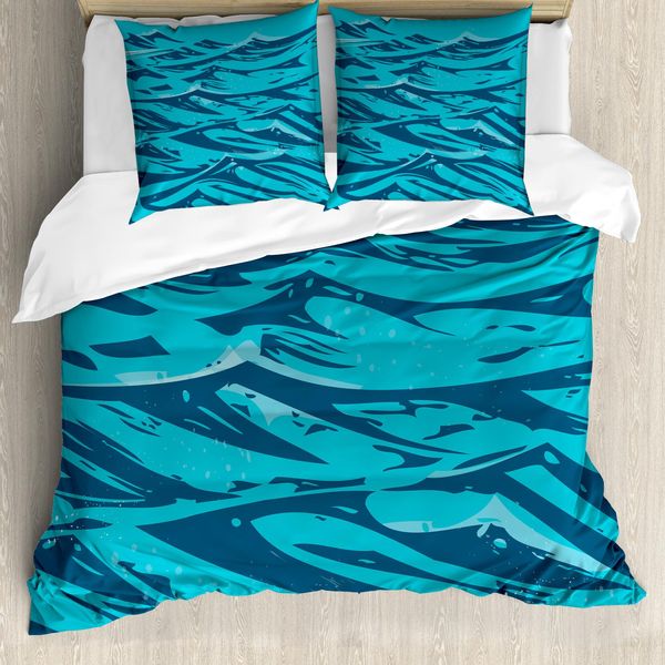 Abakuhaus Set Copripiumino Vintage Per Letti Singoli, Motivo A Onde, Antiacaro, Adatto A Chi Soffre Di Allergie, Con Federa, 200 Cm X 200 Cm - 80 X 80 Cm, Blu Petrolio Scuro Seafoam-image