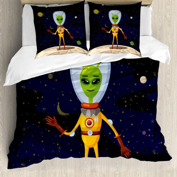 Abakuhaus Set Copripiumino Extraterrestre Per Letti Singoli, Divertente Creatura In Tuta Spaziale, Antiacaro, Adatto A Chi Soffre Di Allergie, Con Federa, 200 Cm X 200 Cm - 80 X 80 Cm, Multicolore-image