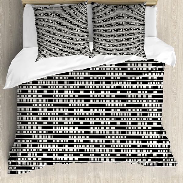 Abakuhaus Set Copripiumino Astratto Per Letti Singoli, Rettangolare Moderno E Linee, Antiacaro, Adatto A Chi Soffre Di Allergie, Con Federa, 155 Cm X 220 Cm - 80 X 80 Cm, Grigio Antracite Eggshell-image