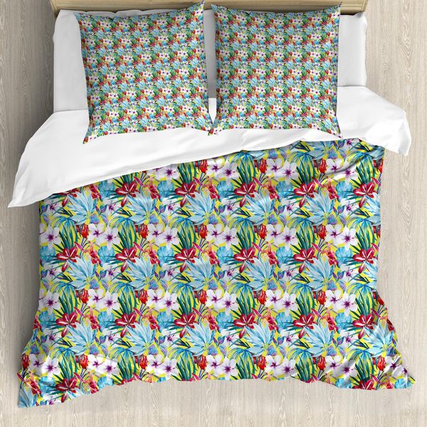 Abakuhaus Set Copripiumino Per Letti Singoli, Fiori Tropicali, Antiacaro, Adatto A Chi Soffre Di Allergie, Con Federa, 155 Cm X 220 Cm - 80 X 80 Cm, Multicolore-image