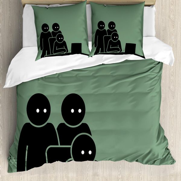 Abakuhaus Set Copripiumino Wunderlich Per Letti Singoli, BüRo Fun Arbeits, Antiacaro, Adatto A Chi Soffre Di Allergie, Con Federa, 200 Cm X 200 Cm - 80 X 80 Cm, Grigio Antracite Verde-image