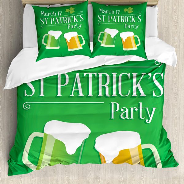 Abakuhaus Irish Pub Set Copripiumino Per Letti Singoli, St. Patrick Day Beers, Antiacaro, Adatto A Chi Soffre Di Allergie, Con Federa, 200 Cm X 200 Cm - 80 X 80 Cm, Fern Green Earth Giallo-image