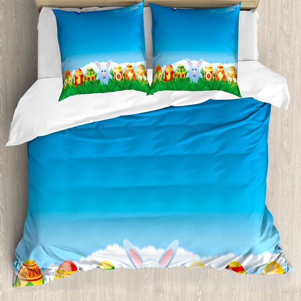 Abakuhaus Set Copripiumino Coniglietto Pasquale Per Letti Singoli, Coniglietto Pasquale Cartoon, Antiacaro, Adatto A Chi Soffre Di Allergie, Con Federa, 200 Cm X 200 Cm - 80 X 80 Cm, Multicolore-image