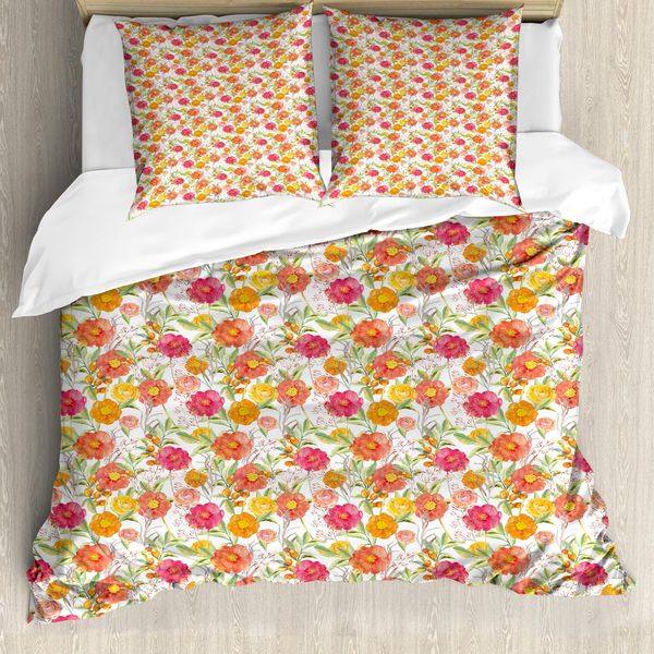 Abakuhaus Set Copripiumino Primaverile Per Letti Singoli, Fiori E Bacche Acquerellati, Antiacaro, Adatto A Chi Soffre Di Allergie, Con Federa, 200 Cm X 200 Cm - 80 X 80 Cm, Multicolore-image