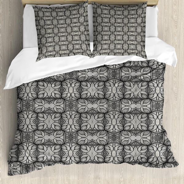 Set Copripiumino Abakuhaus Per Letti Singoli, Motivo Botanico Zentangle, Antiacaro, Adatto A Chi Soffre Di Allergie, Con Federa, 200 Cm X 200 Cm - 80 X 80 Cm, Viola Scuro, Grigio, Avorio-image