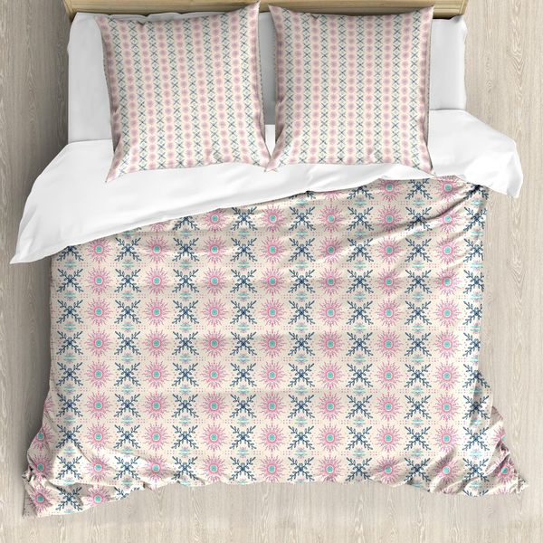 Set Copripiumino Abakuhaus Per Letti Singoli, Motivi Floreali Ornamentali E Alla Moda, Antiacaro E Anallergico, Con Federa, 200 Cm X 200 Cm - 80 X 80 Cm, Champagne E Multicolore-image