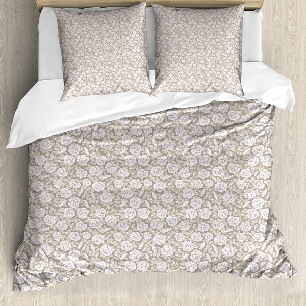 Abakuhaus Set Copripiumino Per Letto Singolo, Fiori Pastello Nostalgici, Antiacaro, Adatto A Chi Soffre Di Allergie, Con Federa, 200 Cm X 200 Cm - 80 X 80 Cm, Grigio Giallo-Rosa Baby-image
