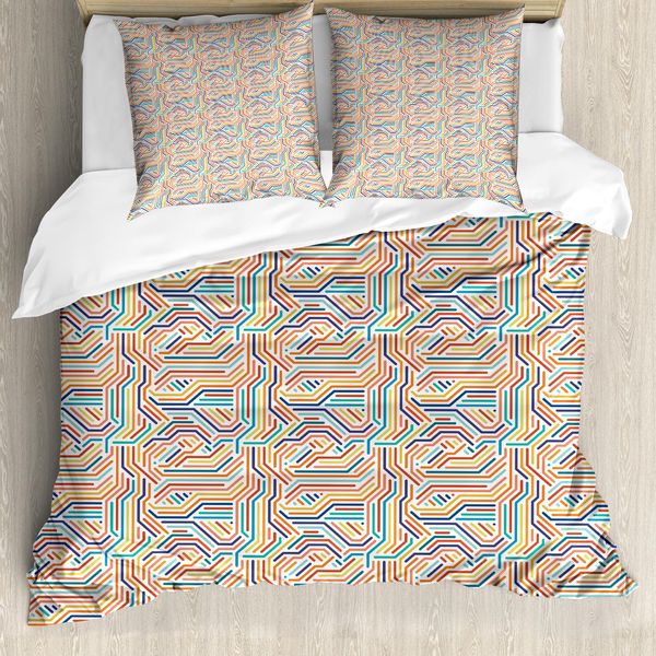 Abakuhaus Set Copripiumino Astratto Per Letti Singoli, Modern Vivid Stripes, Antiacaro, Adatto A Chi Soffre Di Allergie, Con Federa, 200 Cm X 200 Cm - 80 X 80 Cm, Multicolore-image